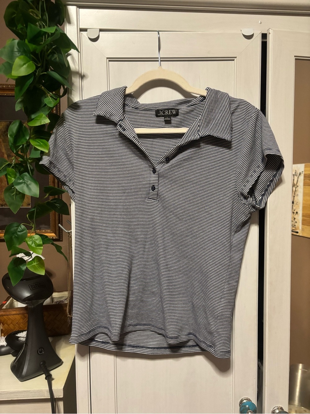 J. Crew navy and White Striped Polo Shirt